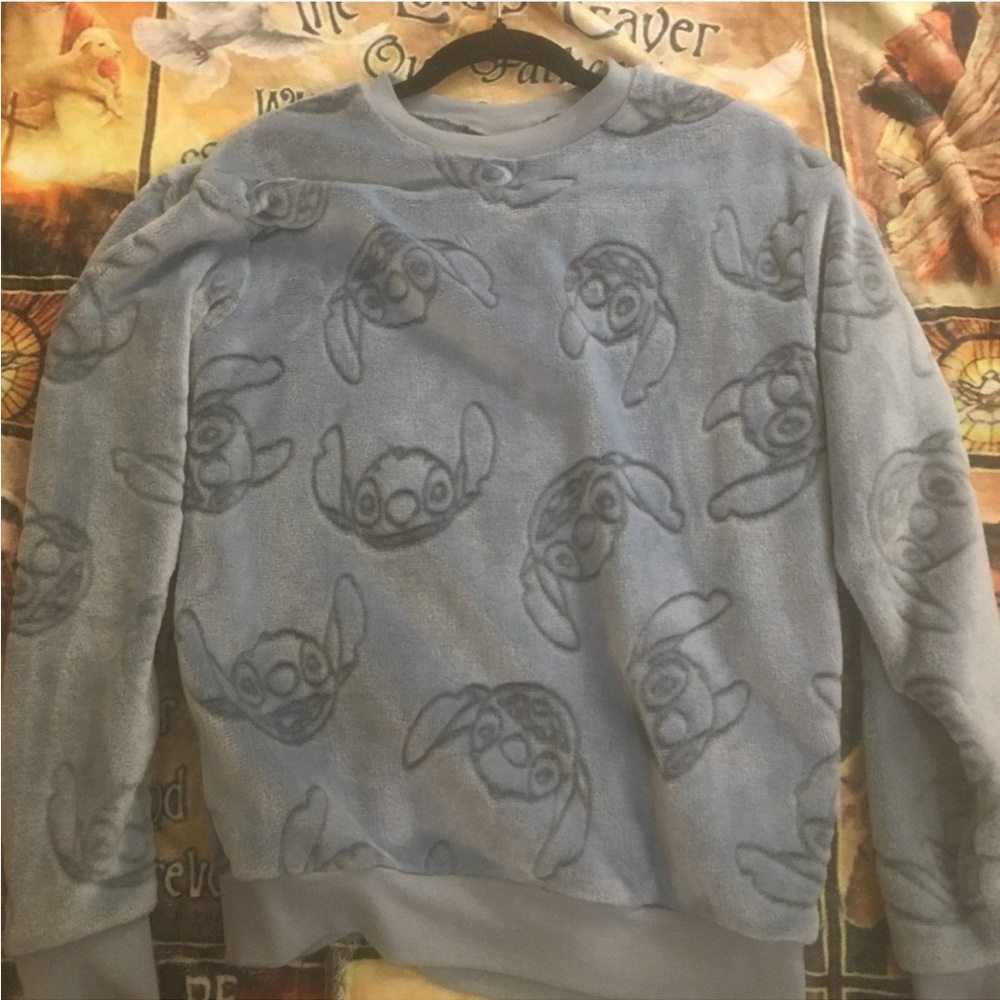 Disney Blue Crew Neck Sweater with Cartoon Faces